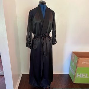 Black silky robe with lace